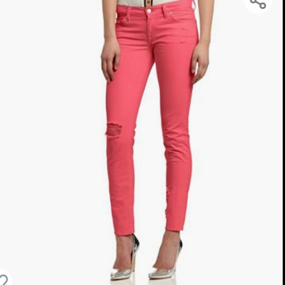 7 For All Mankind Denim - 7 For All Mankind Size 26 Distressed Coral Pink Skinny Jeans